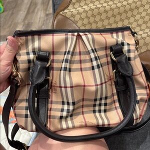 Burberry Beige and Black Plaid Shoulder Bag